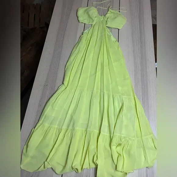 Nicole Miller Asymmetric Neck Silk Blend Slip Dress in Lemon - Size XL NWOT - Picture 5 of 11